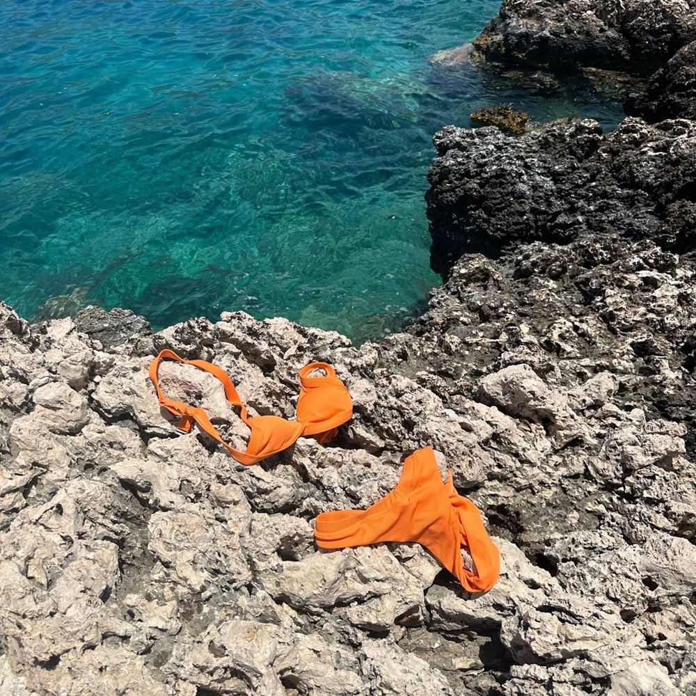 Orange Ribbed Bikini Set